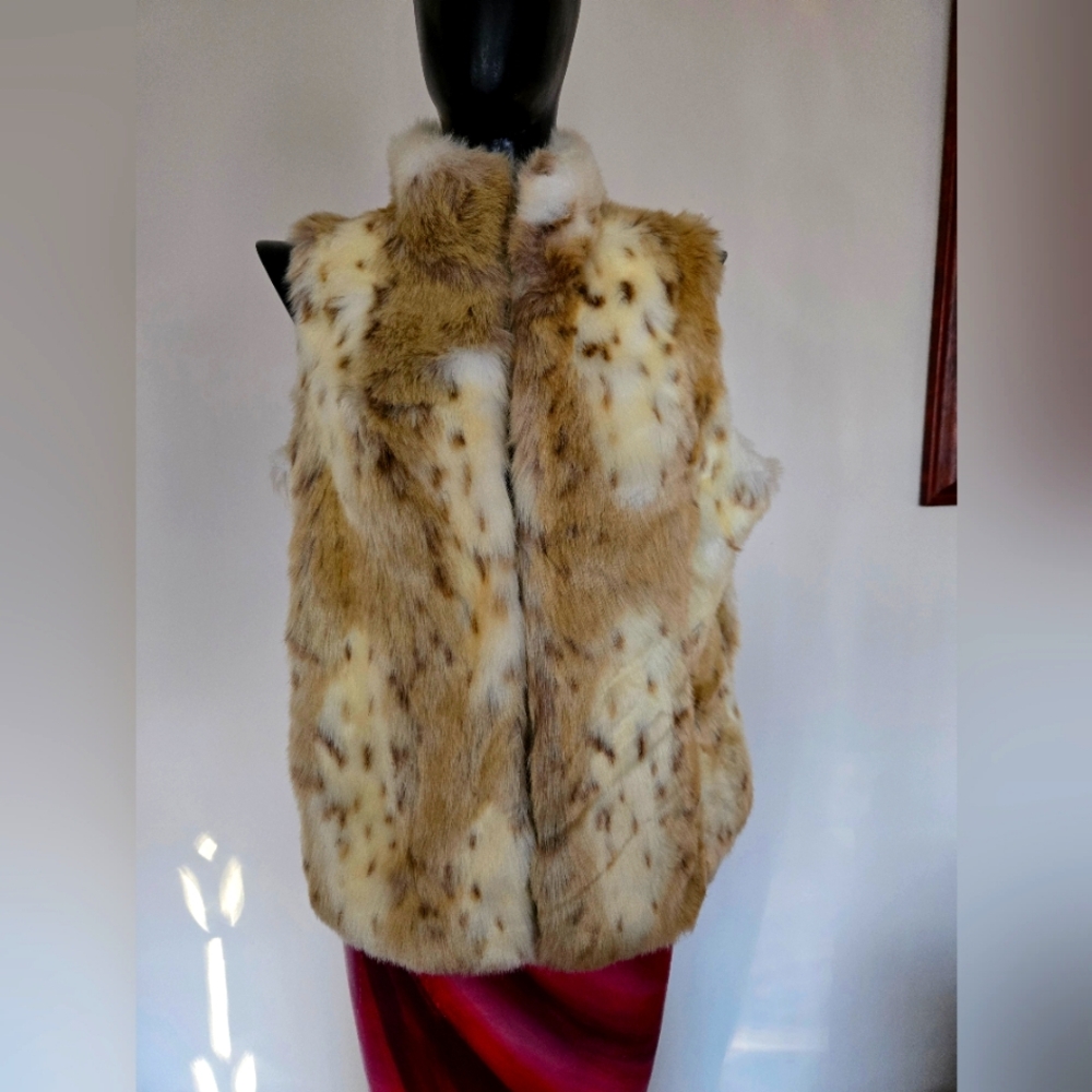 Faux Fur Vest in Cream and Brown